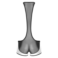 details of white Men’s Glimpse Cutout Mesh Singlet – pridevoyageshop.com – gay men’s harness, lingerie and fetish wear