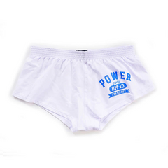 details of white Men’s Hunt Mode Low-Rise Gym Shorts – pridevoyageshop.com – gay men’s sexy swim briefs, trunks, board shorts, and bikinis