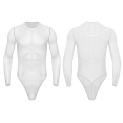 details of white Men’s Night Vision Rhinestone Mesh Bodysuit – pridevoyageshop.com – gay men’s harness, lingerie and fetish wear