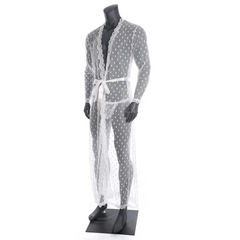 details of white Men’s Private Show Sheer Robe Set – pridevoyageshop.com – gay men’s sexy swim briefs, trunks, board shorts, and bikinis
