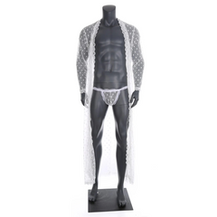 details of white Men’s Private Show Sheer Robe Set – pridevoyageshop.com – gay men’s sexy swim briefs, trunks, board shorts, and bikinis