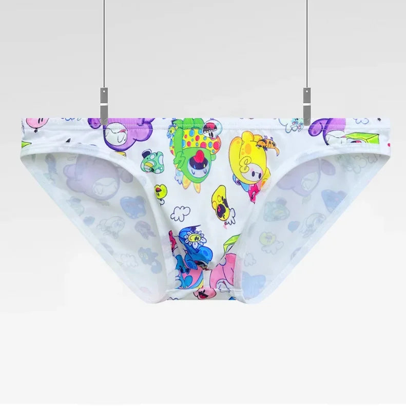 details of white Men’s Toon Riot Swim Bikini Briefs – pridevoyageshop.com – gay men’s sexy swim briefs, trunks, board shorts, and bikinis