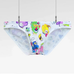 details of white Men’s Toon Riot Swim Bikini Briefs – pridevoyageshop.com – gay men’s sexy swim briefs, trunks, board shorts, and bikinis