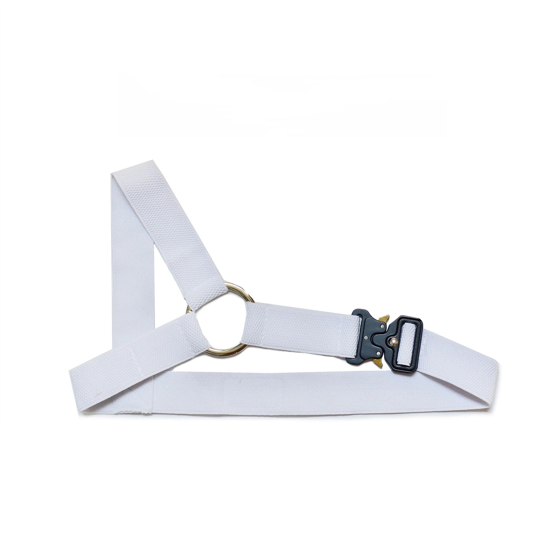details of white Men’s Trigger Quick-Release Chest Harness – pridevoyageshop.com – gay men’s harness, lingerie and fetish wear