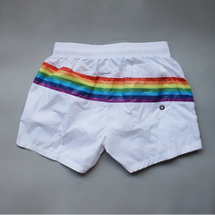 details of white Men’s Werk the Rainbow Volley Pride Board Shorts – pridevoyageshop.com – gay men’s sexy swim briefs, trunks, board shorts, and bikinis