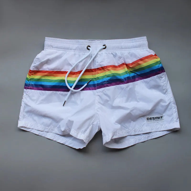 details of white Men’s Werk the Rainbow Volley Pride Board Shorts – pridevoyageshop.com – gay men’s sexy swim briefs, trunks, board shorts, and bikinis