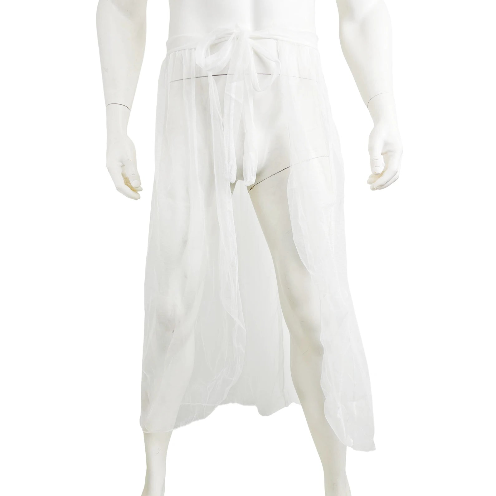 details of white Men’s Whisper Sheer Sarong – pridevoyageshop.com – gay men’s sexy swim briefs, trunks, board shorts, and bikinis