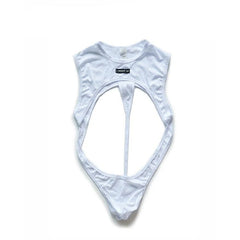 details of white Serving Boy Open-Torso Mesh Bodysuit – pridevoyageshop.com – gay men’s harness, lingerie and fetish wear