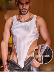 details of white Vertigo Stripe Sheer Bodysuit – pridevoyageshop.com – gay men’s harness, lingerie and fetish wear