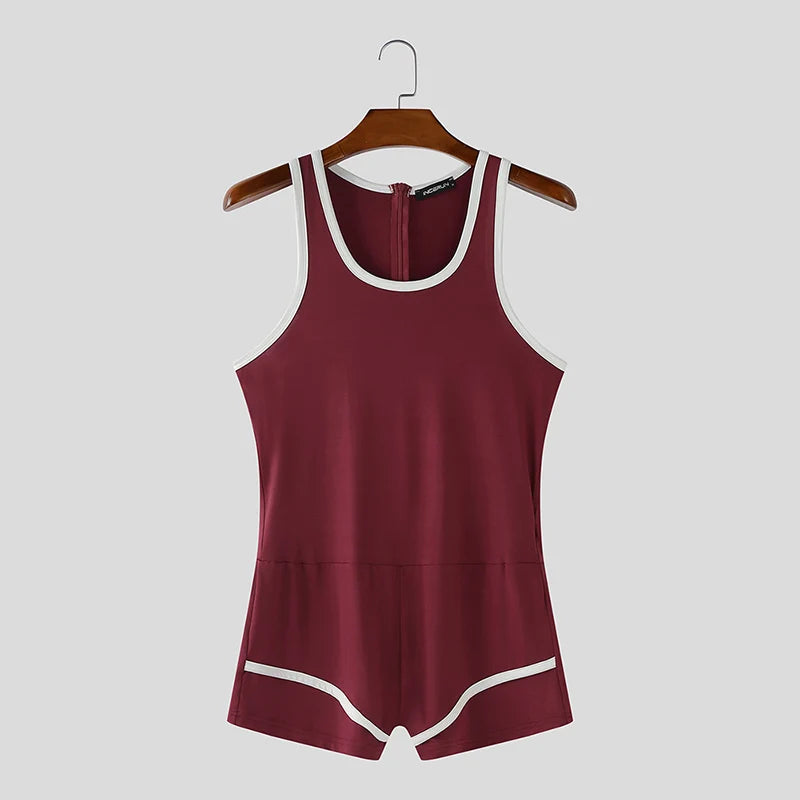 details of wine red Men’s Ace Contrast-Trim Bodysuit – pridevoyageshop.com – gay men’s harness, lingerie and fetish wear