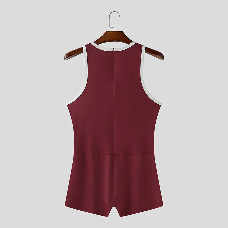 details of wine red Men’s Ace Contrast-Trim Bodysuit – pridevoyageshop.com – gay men’s harness, lingerie and fetish wear