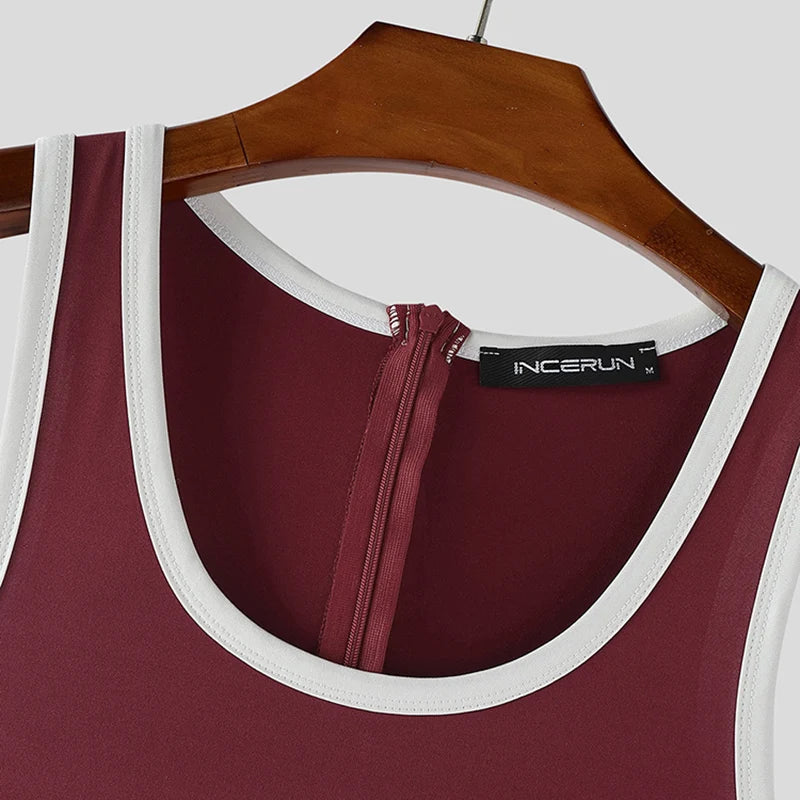 details of wine red Men’s Ace Contrast-Trim Bodysuit – pridevoyageshop.com – gay men’s harness, lingerie and fetish wear