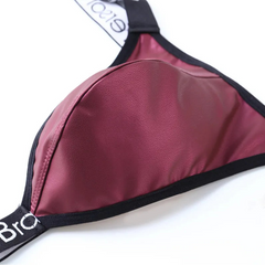 details of wine red Men’s Folsom Night PU Leather Swim Bikini Thong – pridevoyageshop.com – gay men’s sexy swim briefs, trunks, board shorts, and bikinis