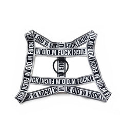 white DM F*CK Gay Men Chest Harness | Gay Harness- pridevoyageshop.com - gay men’s harness, lingerie and fetish wear