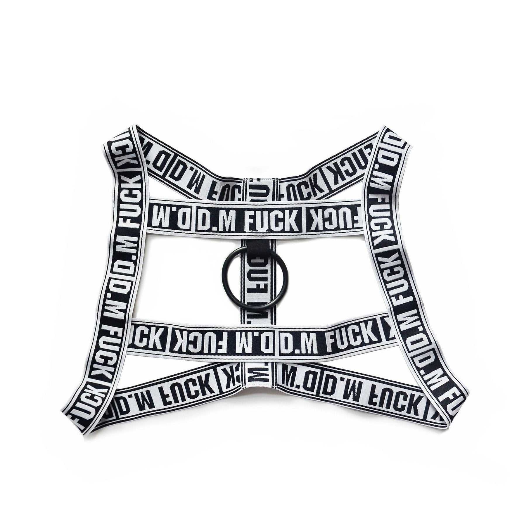 white DM F*CK Gay Men Chest Harness | Gay Harness- pridevoyageshop.com - gay men’s harness, lingerie and fetish wear