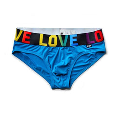 blue DM Rainbow Pride Love Briefs - pridevoyageshop.com - gay men’s underwear and swimwear