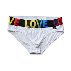 white DM Rainbow Pride Love Briefs - pridevoyageshop.com - gay men’s underwear and swimwear