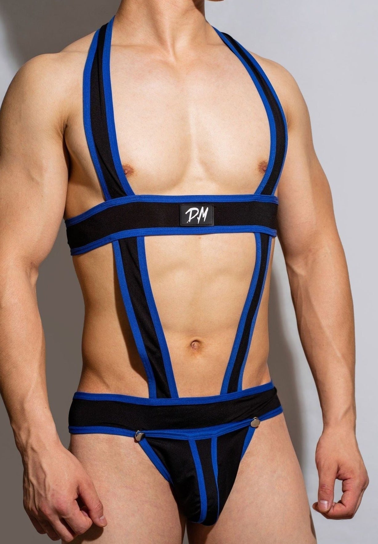hot gay man in blue DM Release Jockstrap Harness | Harness for Men- pridevoyageshop.com - gay men’s harness, lingerie and fetish wear