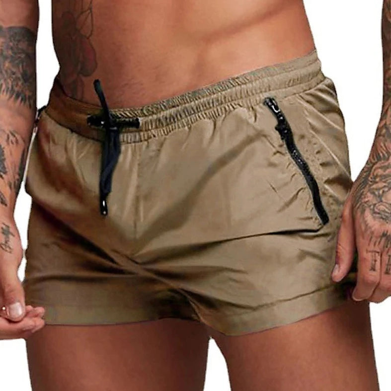 a hot gay man in brown green Men's Solid Color Pocketed Running Shorts - pridevoyageshop.com - gay men’s underwear and swimwear