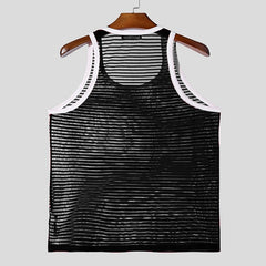 flat lay of Black Flash Mesh Tank - pridevoyageshop.com - gay men's fashion, clubwear, party outfit
