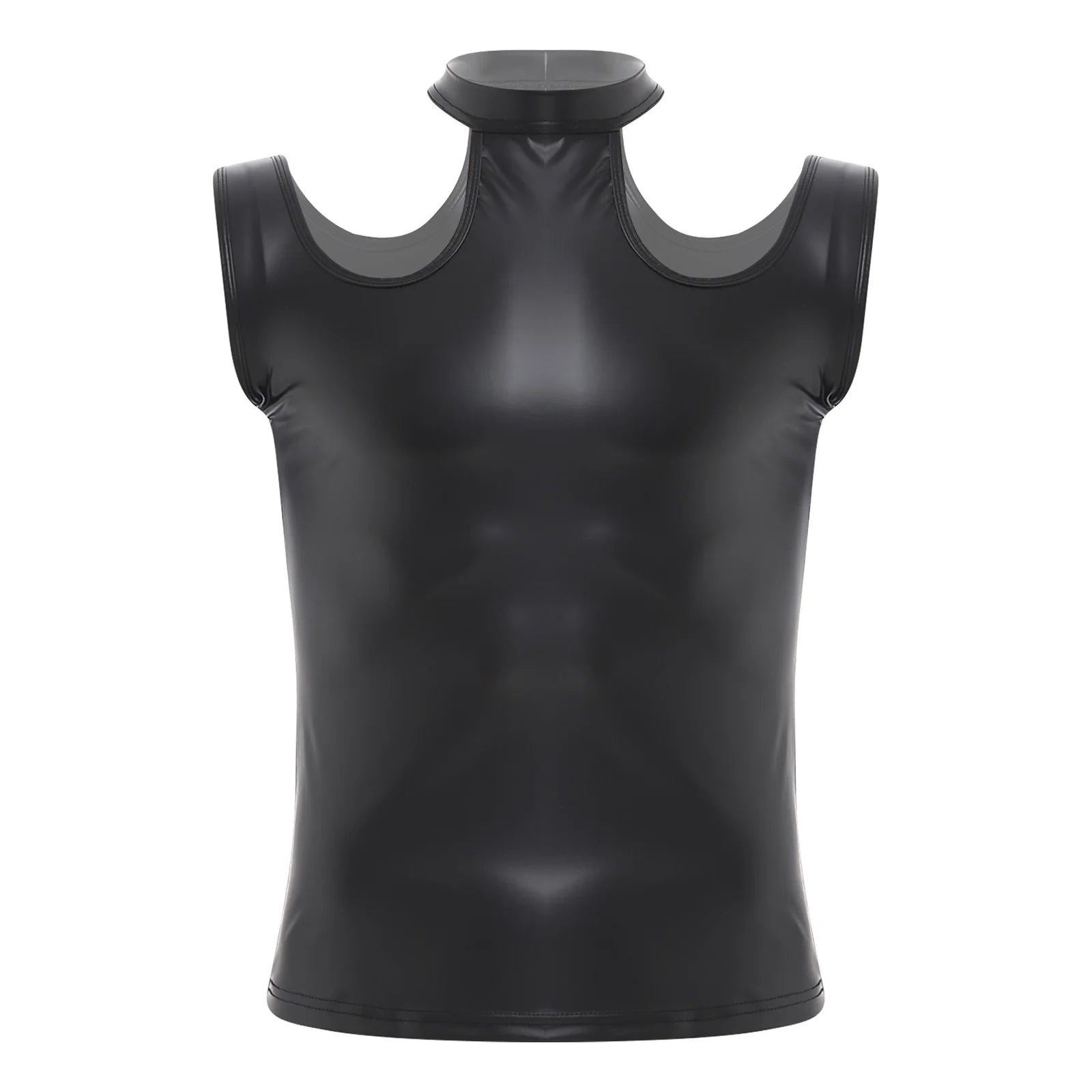 flat lay of Black Tension PU Leather Choker Tank - pridevoyageshop.com - gay men's harness, fetish gear, rave outfit
