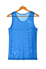 flat lay of Blue Discreet Mesh Tank - pridevoyageshop.com - gay men's fashion, clubwear, party outfit
