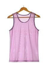 flat lay of Purple Discreet Mesh Tank - pridevoyageshop.com - gay men's fashion, clubwear, party outfit
