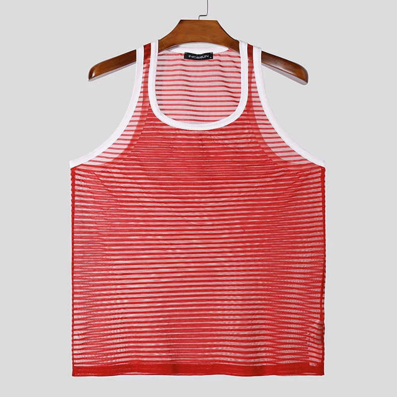 flat lay of Red Flash Mesh Tank - pridevoyageshop.com - gay men's fashion, clubwear, party outfit
