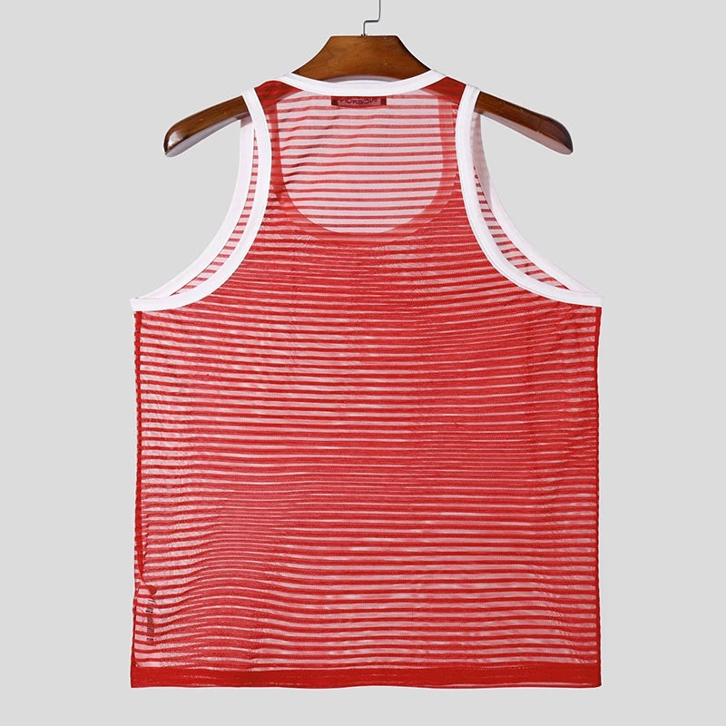 flat lay of Red Flash Mesh Tank - pridevoyageshop.com - gay men's fashion, clubwear, party outfit

