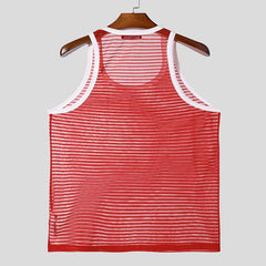 flat lay of Red Flash Mesh Tank - pridevoyageshop.com - gay men's fashion, clubwear, party outfit
