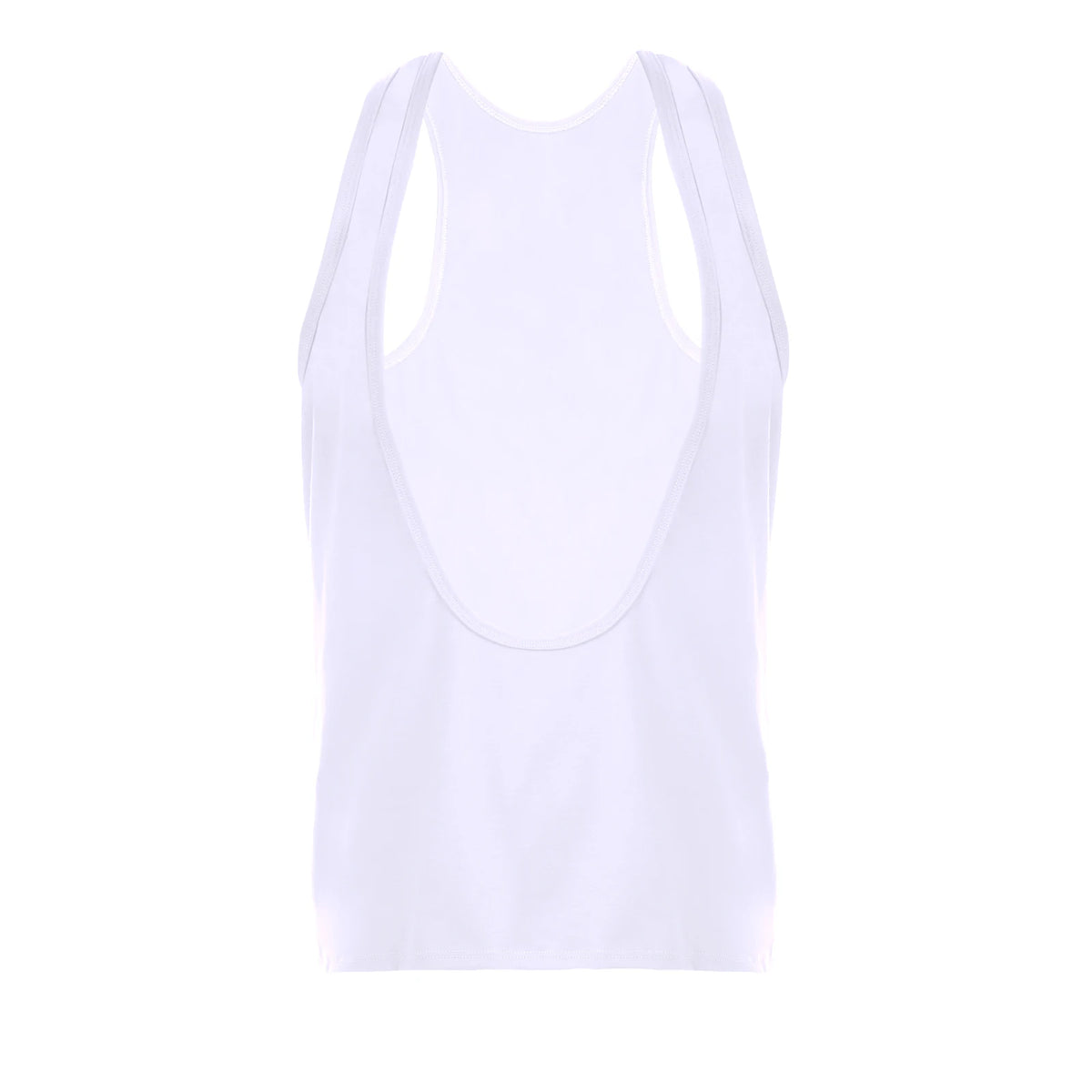 flat lay of White Discipline Plunge Tank - pridevoyageshop.com - gay men's fashion, clubwear, party outfit
