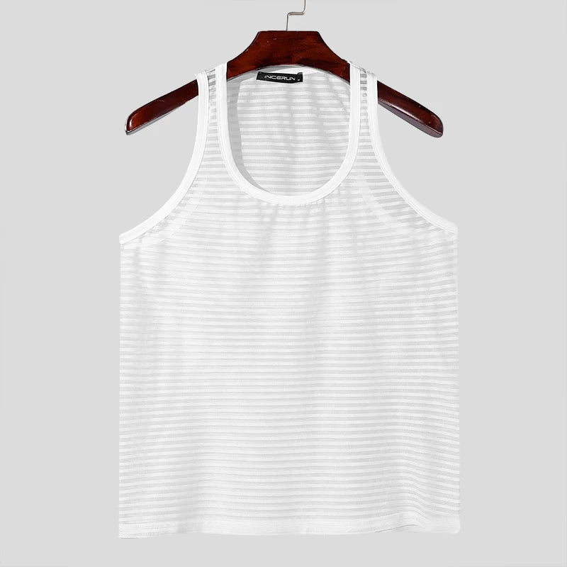 flat lay of White Flash Mesh Tank - pridevoyageshop.com - gay men's fashion, clubwear, party outfit
