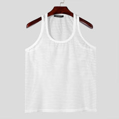 flat lay of White Flash Mesh Tank - pridevoyageshop.com - gay men's fashion, clubwear, party outfit
