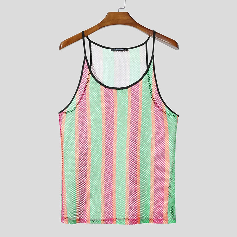 green Boardwalk Candy Stripe Mesh Cami – pridevoyageshop.com – gay men’s harness, lingerie and fetish wear