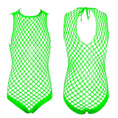 green wide-net tank bodysuit flat lay, elastic mesh open net, bold clubwear style – pridevoyageshop.com – gay men’s harness, lingerie and fetish wear