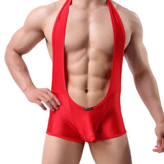 sexy gay man in red white Gay Singlet | Men's Kinky Backless Bulge Pouch Singlets - Men's Singlets, Bodysuits, Rompers & Jumpsuits - pridevoyageshop.com