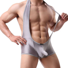 sexy gay man in gray white Gay Singlet | Men's Kinky Backless Bulge Pouch Singlets - Men's Singlets, Bodysuits, Rompers & Jumpsuits - pridevoyageshop.com