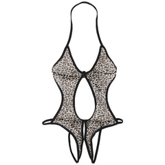 leopard lace-up bodysuit flat lay, sheer mesh body, corset lace front, high-leg cut – pridevoyageshop.com – gay men’s harness, lingerie and fetish wear