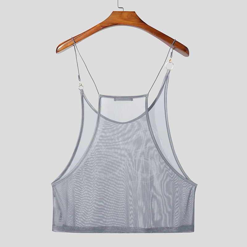 light gray Dark Garden Sheer Harness Cami – pridevoyageshop.com – gay men’s harness, lingerie and fetish wear