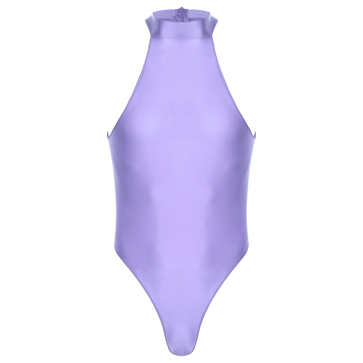 light purple Profile High-Neck Halter Leotard flat-lay detail showing high-neck halter cut and body-shaping fit – pridevoyageshop.com – gay men’s harness, lingerie and fetish wear