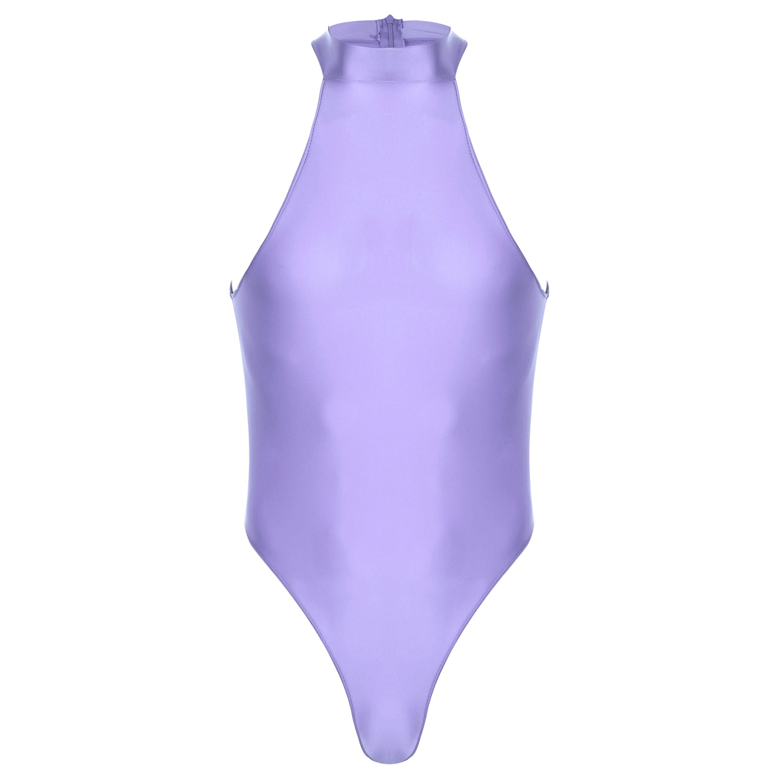 light purple Profile High-Neck Halter Leotard flat-lay detail showing high-neck halter cut and body-shaping fit – pridevoyageshop.com – gay men’s harness, lingerie and fetish wear