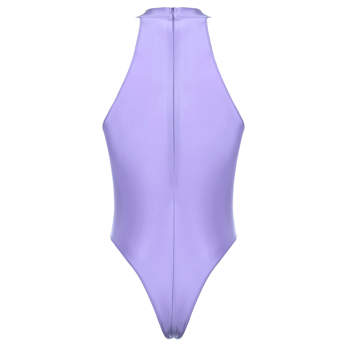 light purple Profile High-Neck Halter Leotard flat-lay detail showing high-neck halter cut and body-shaping fit – pridevoyageshop.com – gay men’s harness, lingerie and fetish wear