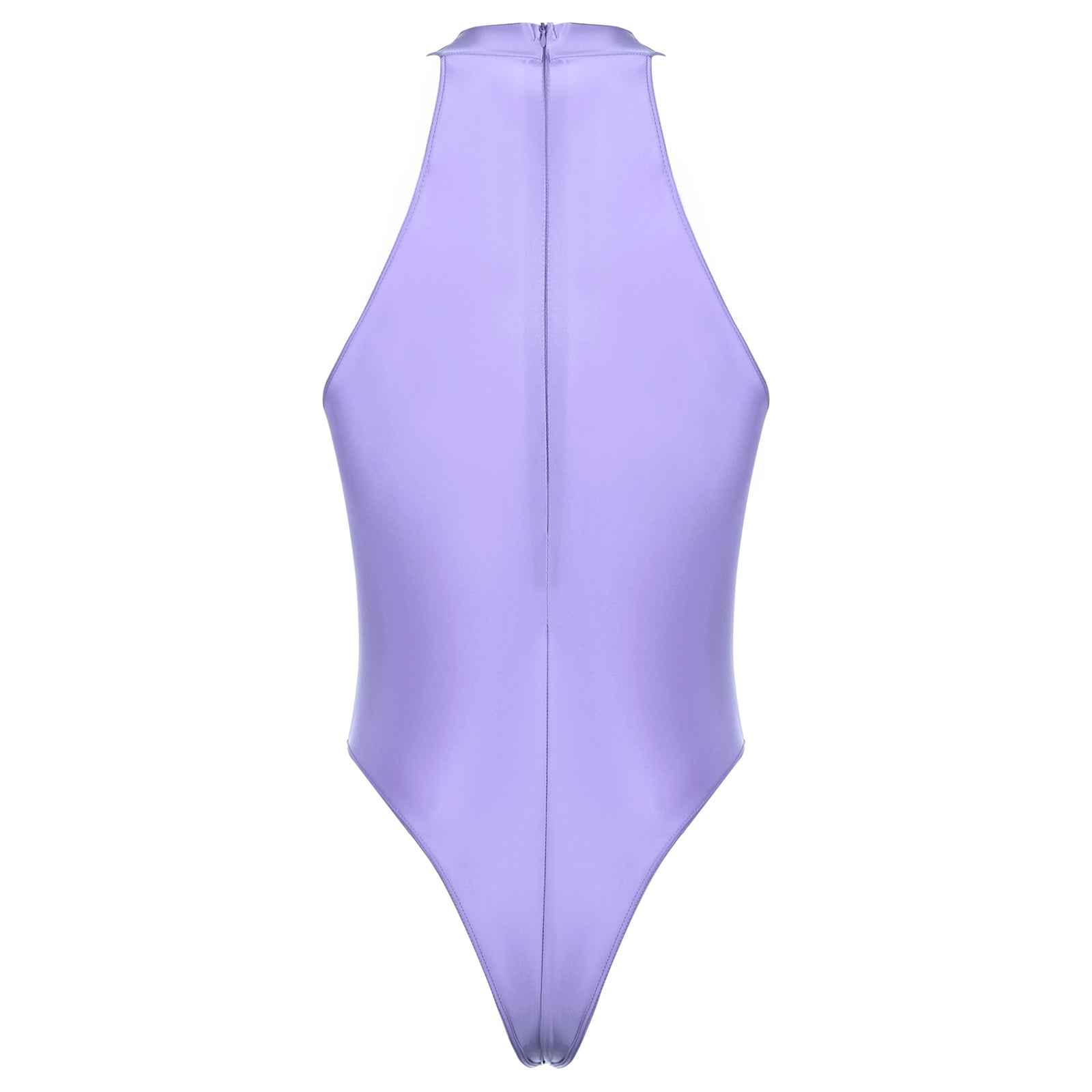 light purple Profile High-Neck Halter Leotard flat-lay detail showing high-neck halter cut and body-shaping fit – pridevoyageshop.com – gay men’s harness, lingerie and fetish wear