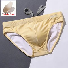 light yellow Men’s Pool Plumper Padded Swim Briefs - pridevoyageshop.com - gay men’s sexy swim briefs, trunks, board shorts, and bikinis