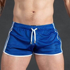 sexy gay man in blue Gay Shorts | Men's Sexy Mesh Workout Shorts - Men's Activewear, gym short, running shorts- pridevoyageshop.com