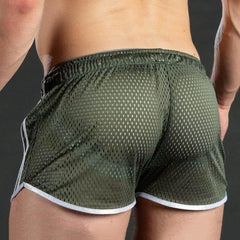 sexy gay man in green Gay Shorts | Men's Sexy Mesh Workout Shorts - Men's Activewear, gym short, running shorts- pridevoyageshop.com