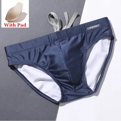 midnight blue Men’s Pool Plumper Padded Swim Briefs - pridevoyageshop.com - gay men’s sexy swim briefs, trunks, board shorts, and bikinis
