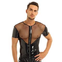 muscular man wearing a black deep v zip mesh tee posing indoors pridevoyageshopcom gay mens mesh tops clubwear fashion tops activewear gym tank tops
