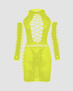 neon yellow butterfly lace corset set with garter straps and thong flat lay – pridevoyageshop.com – gay men’s harness, lingerie and fetish wear