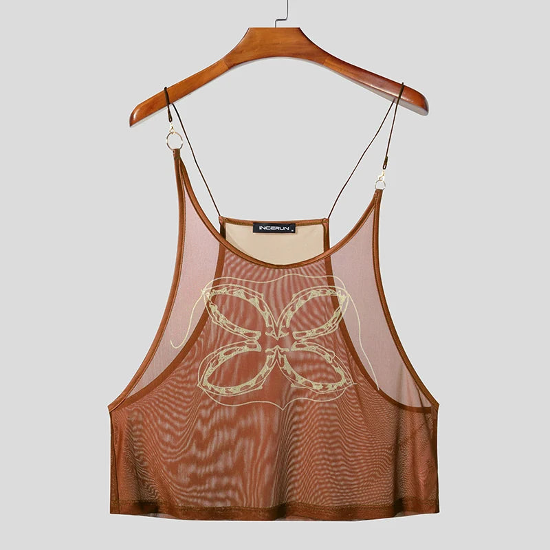 orange Dark Garden Sheer Harness Cami – pridevoyageshop.com – gay men’s harness, lingerie and fetish wear